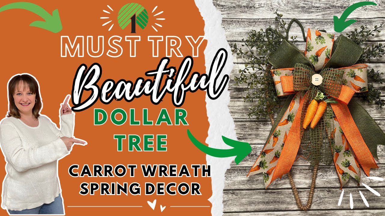 Dollar Tree Carrot Wreath DIY That's Perfect For Spring! - Easy Wreaths - Easter Crafts #dollartree