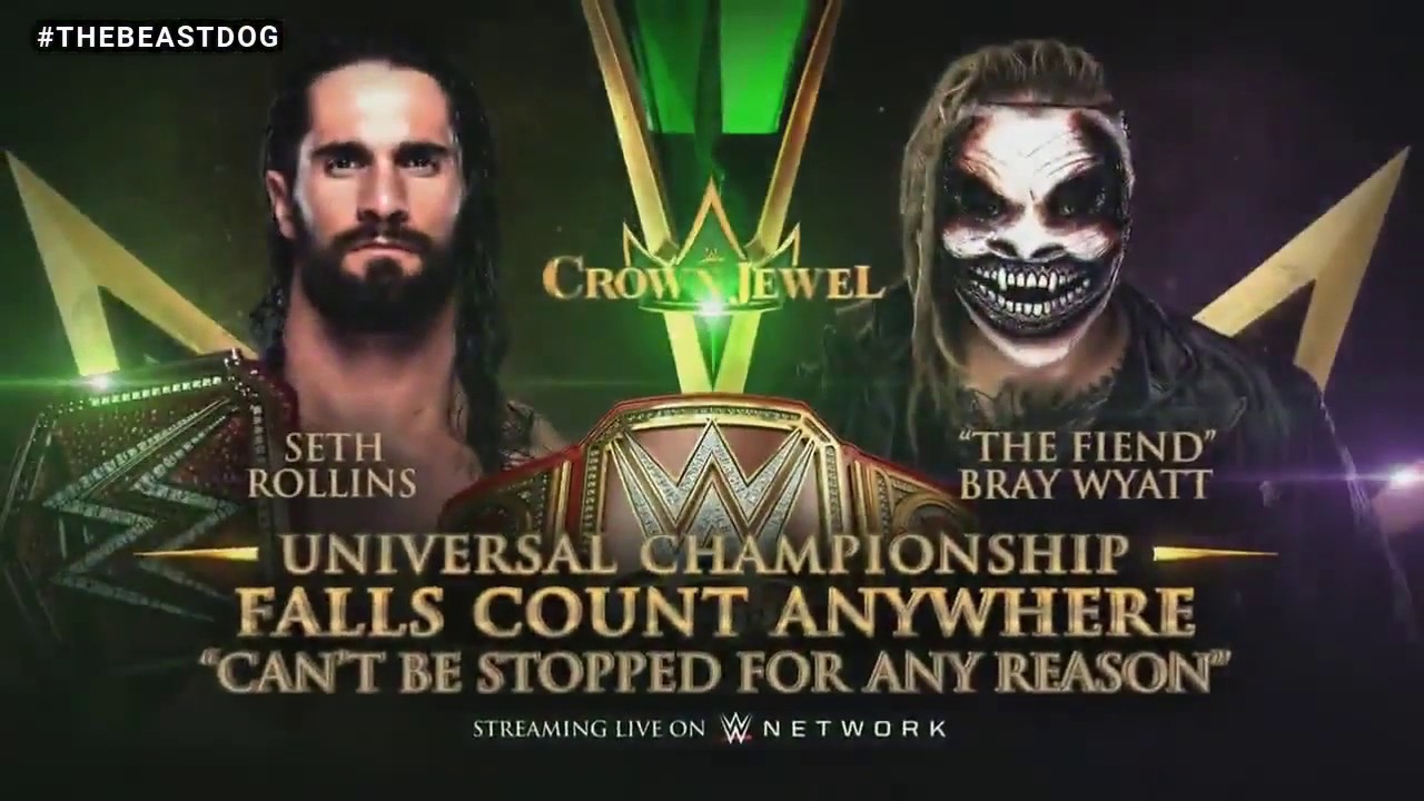 wwe crown jewel 2019 match card universal championship  Seth rollins vs bray wyatt