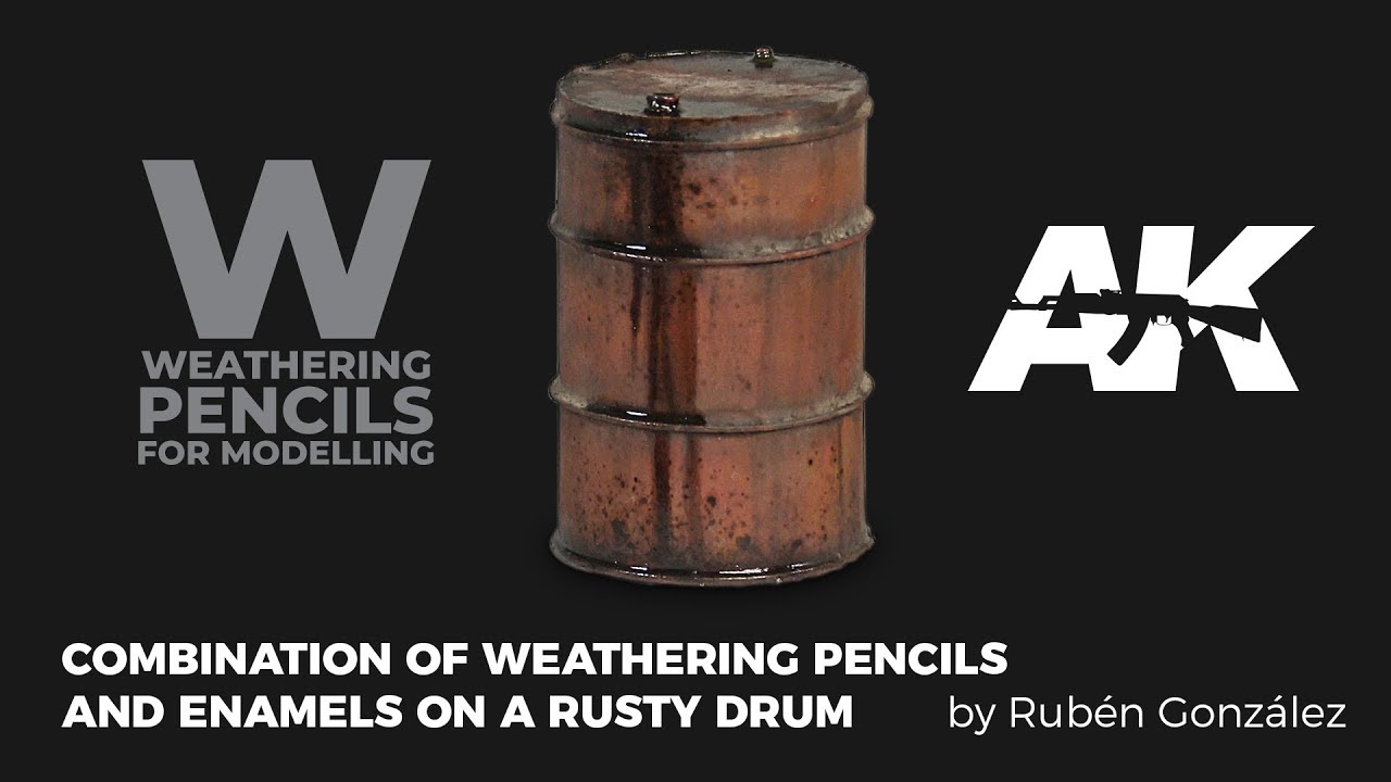 Combination of Weathering Pencils and Enamels on a rusty drum