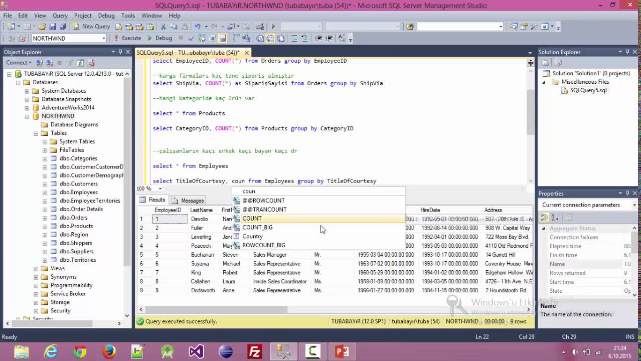 SQL Server'da group by & having kullanımı
