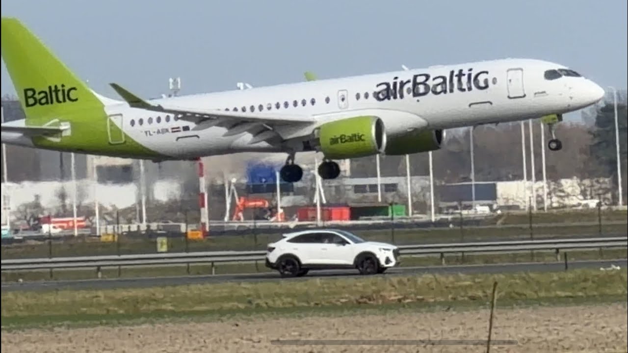 AIRBUS A220 AIR BALTIC FROM VILNIUS TO AMSTERDAM LANDING SCHIPHOL AIRPORT YLABK #automobile #viral