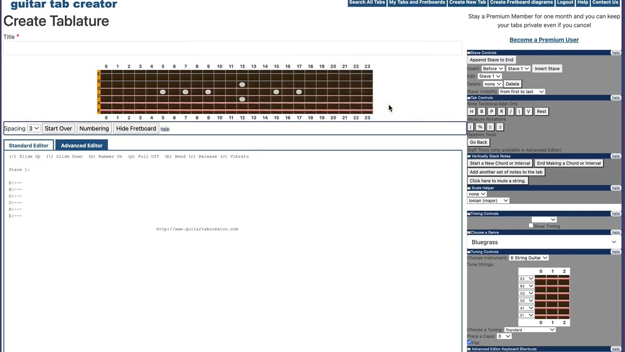 how to write guitar tabs using the standard editor in guitar tab creator.