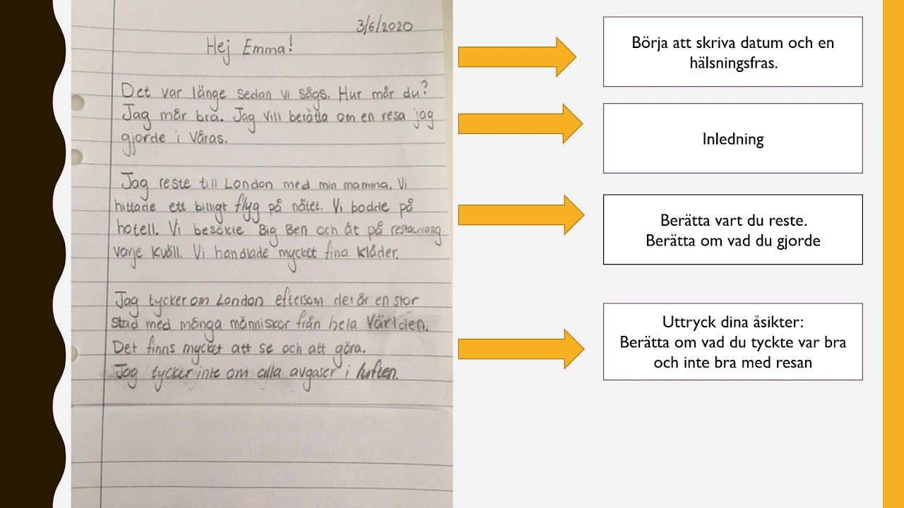 Träna att skriva på svenska: brev till en vän. Sfi C /Writing exercise in Swedish: letter