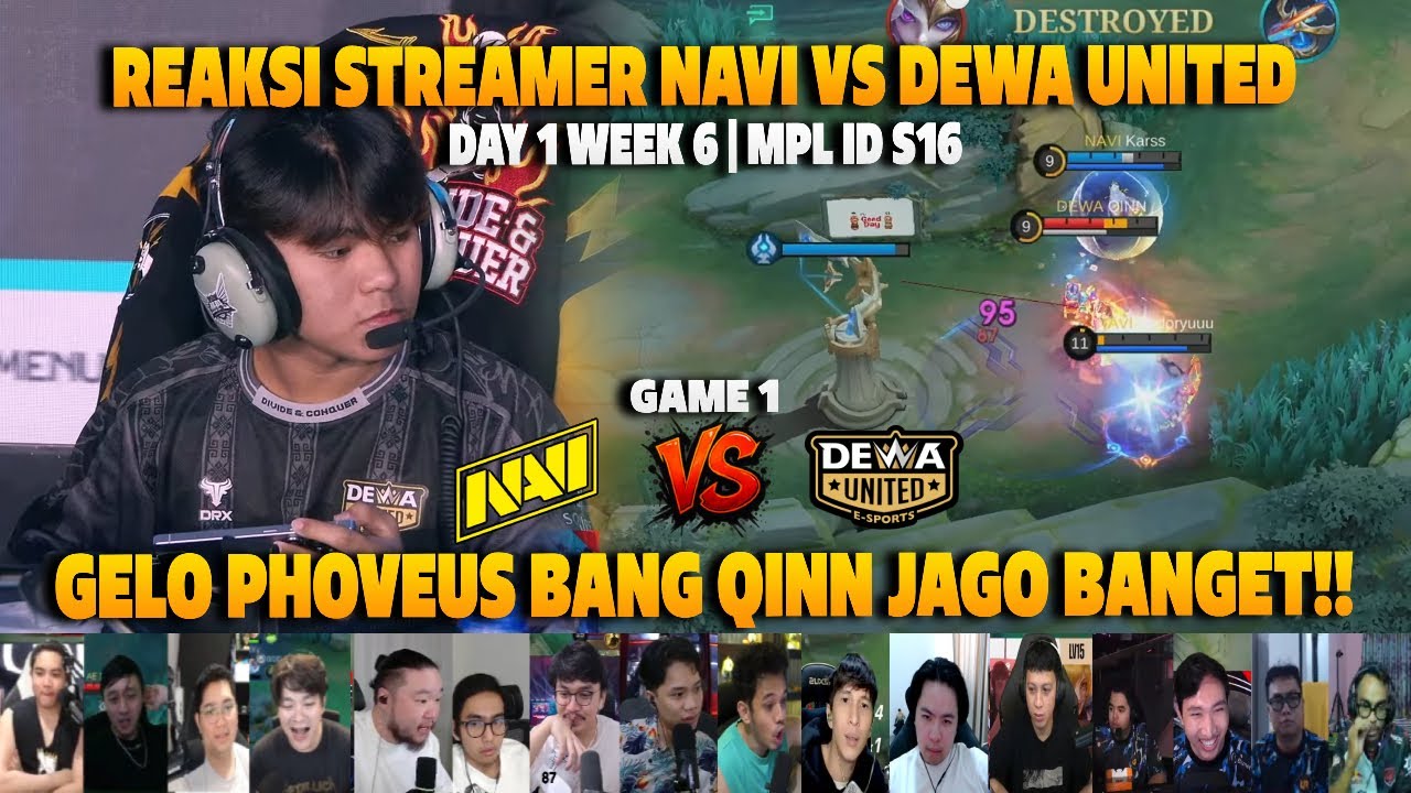 GELO PHOVEUS BANG QINN JAGO BANGET!!❗REAKSI STREAMER MPL ID S16 NAVI VS DEWA | GAME 1