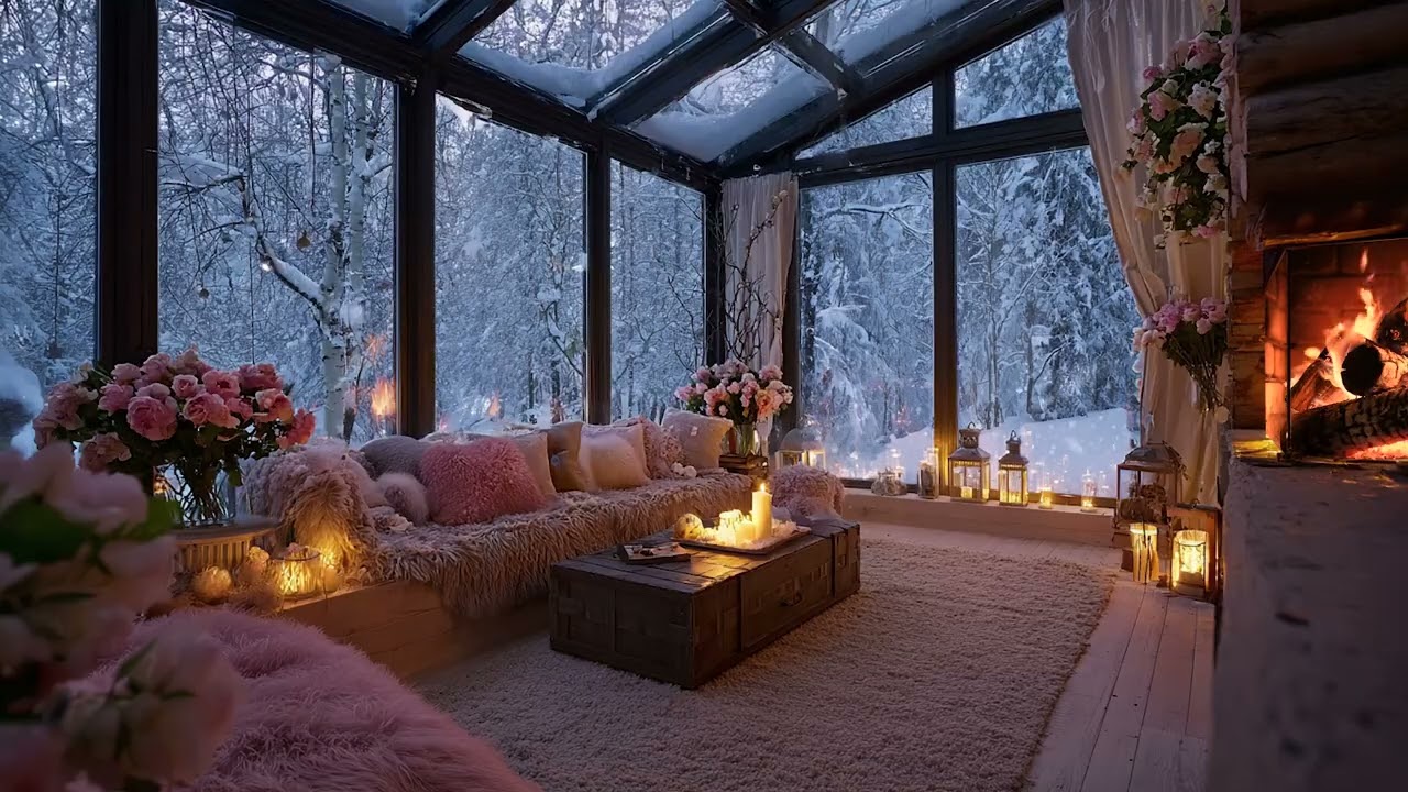 Powerful Winter Storm Sounds ❄️ Cozy Fireplace Ambience for Deep Relaxation