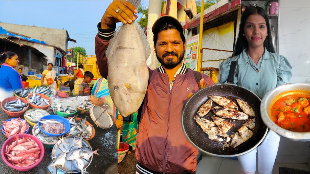 अलिबाग जेट्टी कोळीवाडा होलसेल फिश मार्केट | चप्पल मासा Lemon Butter Garlic,Leather Jacket Fish curry
