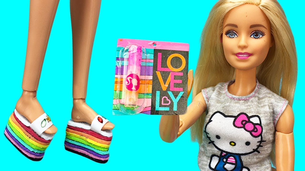 DIY MINIATURE HACKS FOR  BARBIE : Miniature lip gloss, Rainbow shoes, Phone case and more