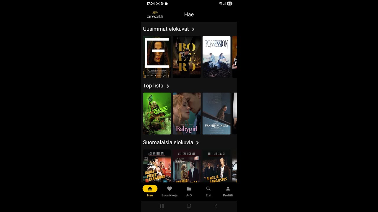 Cineast sovelluksen k&auml;ytt&ouml;ohje
