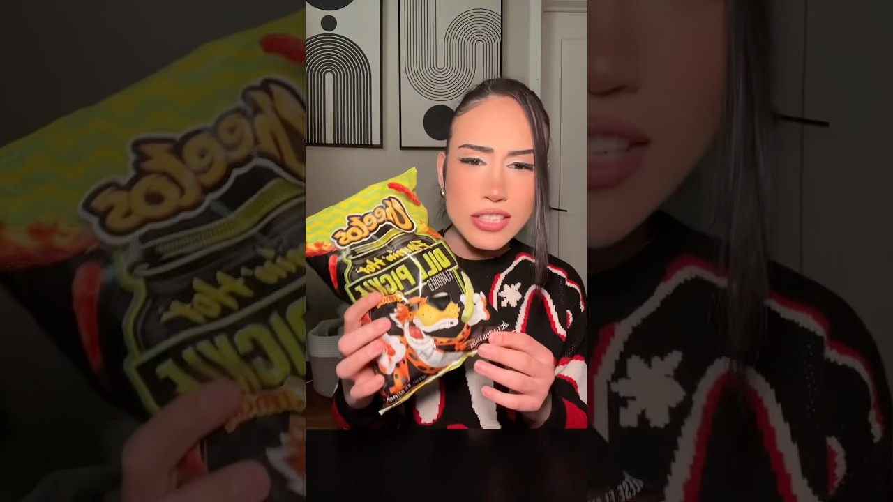 Trying dill pickle hot Cheetos