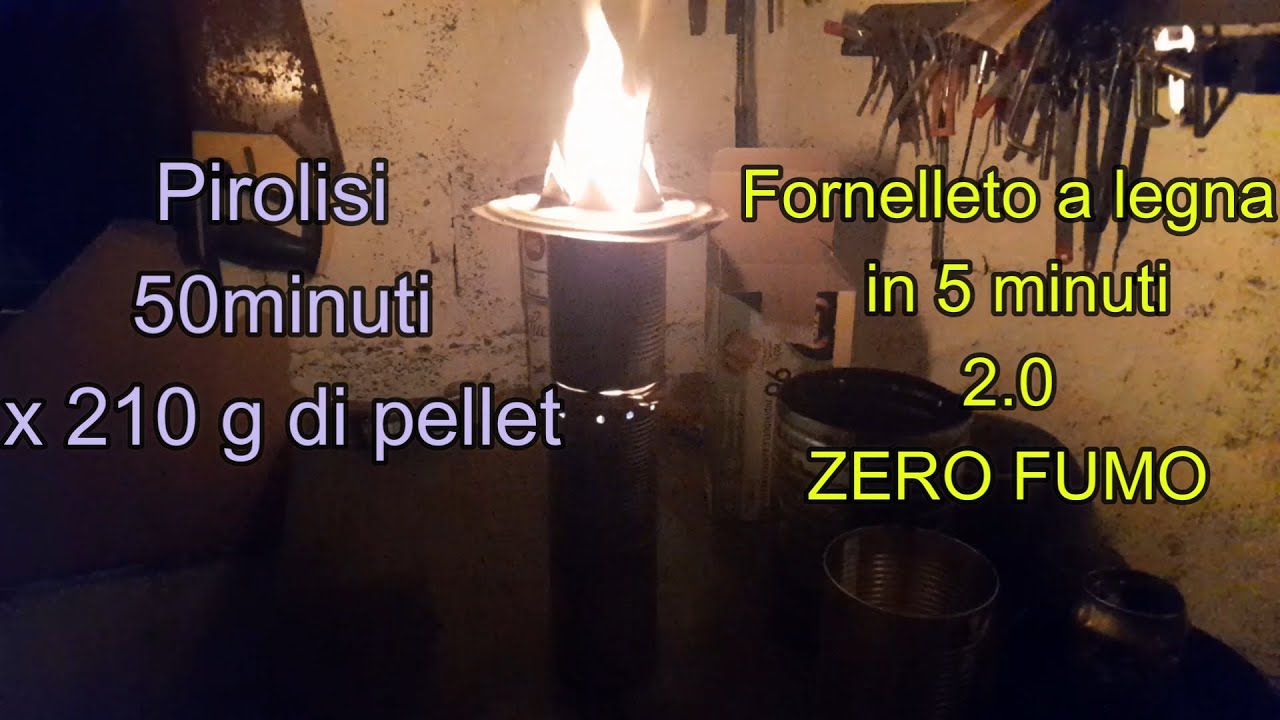 PIROLISI - FORNELLETTO IN 5 MINUTI - FUOCO SENZA FUMO E DUREVOLE   2.0  -50 minuti 210g pellet