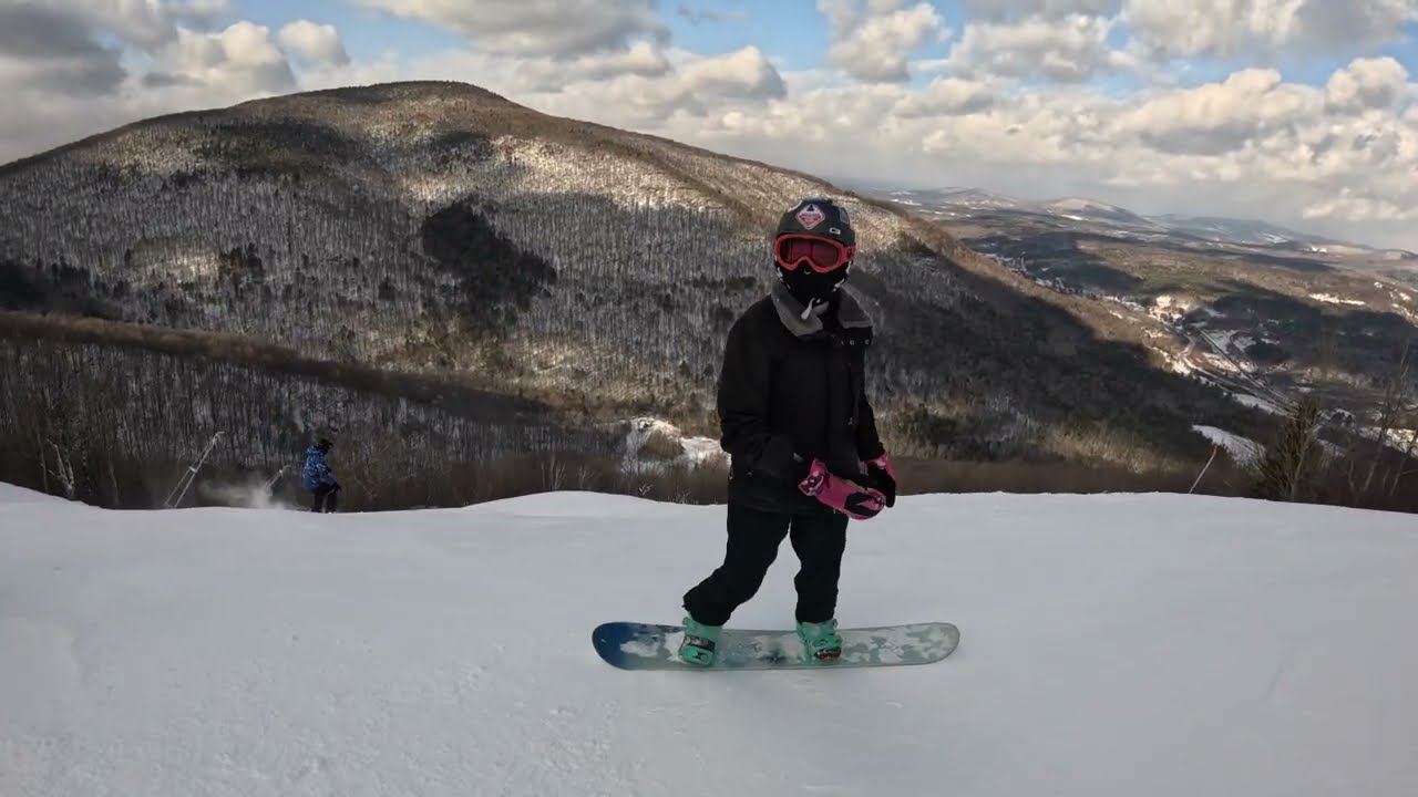 Snowboarding at Hunter Mountain New York Double Black Diamond. Clair's Way