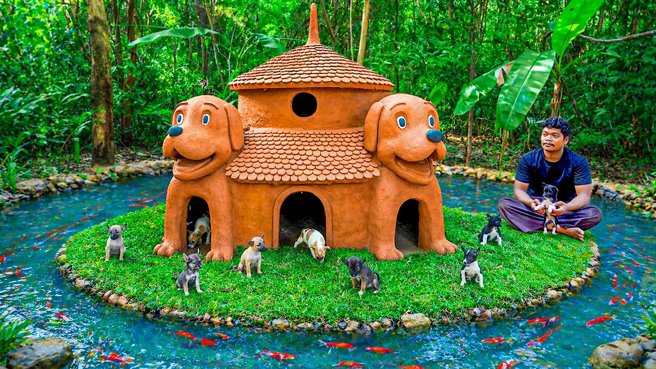 I Built a Dream Dog House Island with Fish Pond 🐶🐟 Puppies Love It!