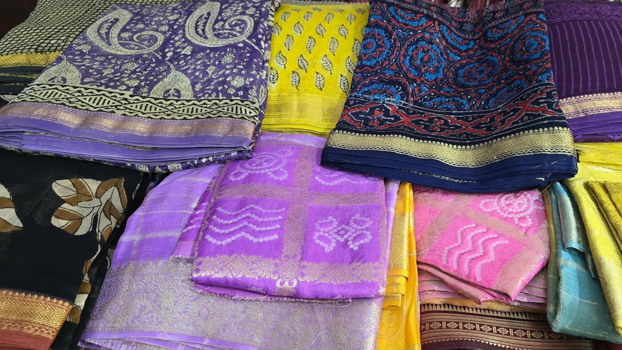 Maheswari silk Hand Block Prints#Chinon Sarees,7337513324