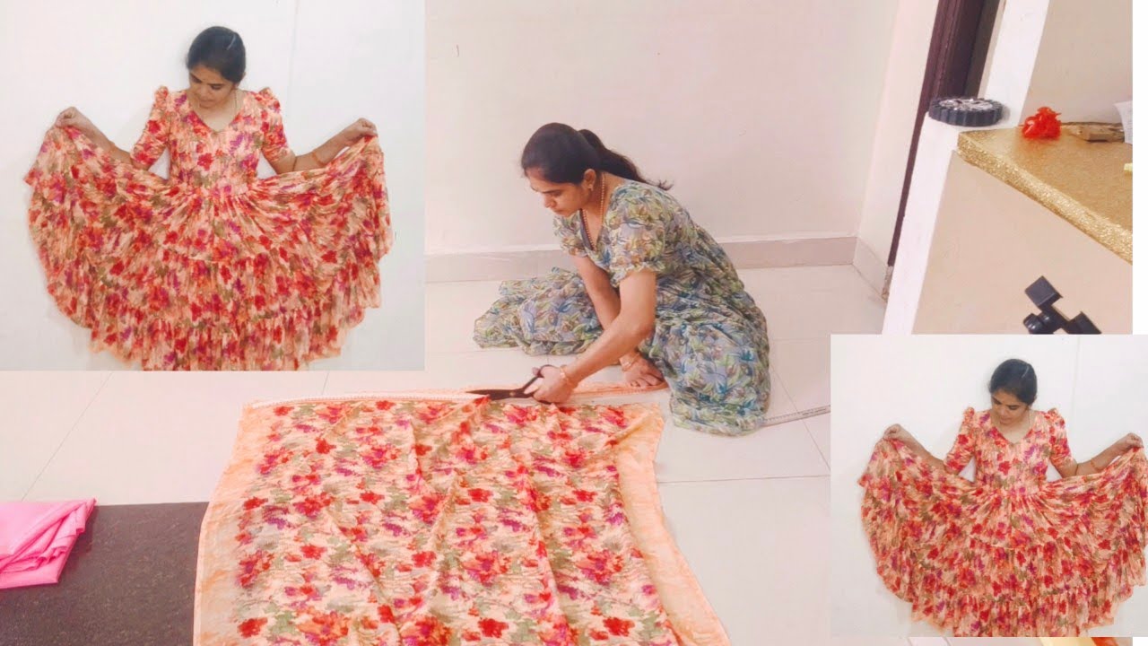 आज शिवला साध्या साडी पासून सुंदर असा तीन लेयर चा फ्रॉक| एकदम सोप्या पद्धतीमध्ये कटिंग आणि स्टिचिंग|