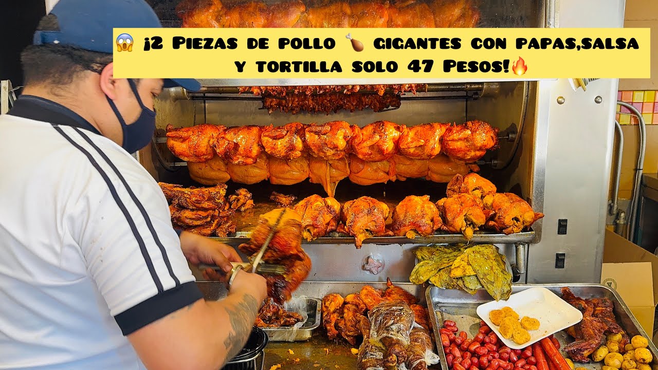 😱 ¡2 Piezas de pollo 🍗 gigantes con papas,salsa y tortilla solo 47 Pesos!🔥#mexico#food#travel