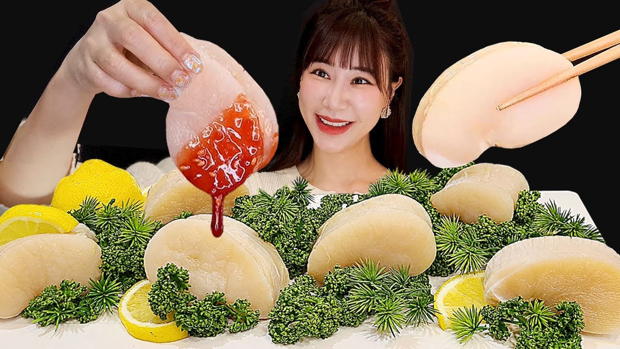 Giant RAW SCALLOPS SASHIMI  EATING SOUNDS MUKBANG