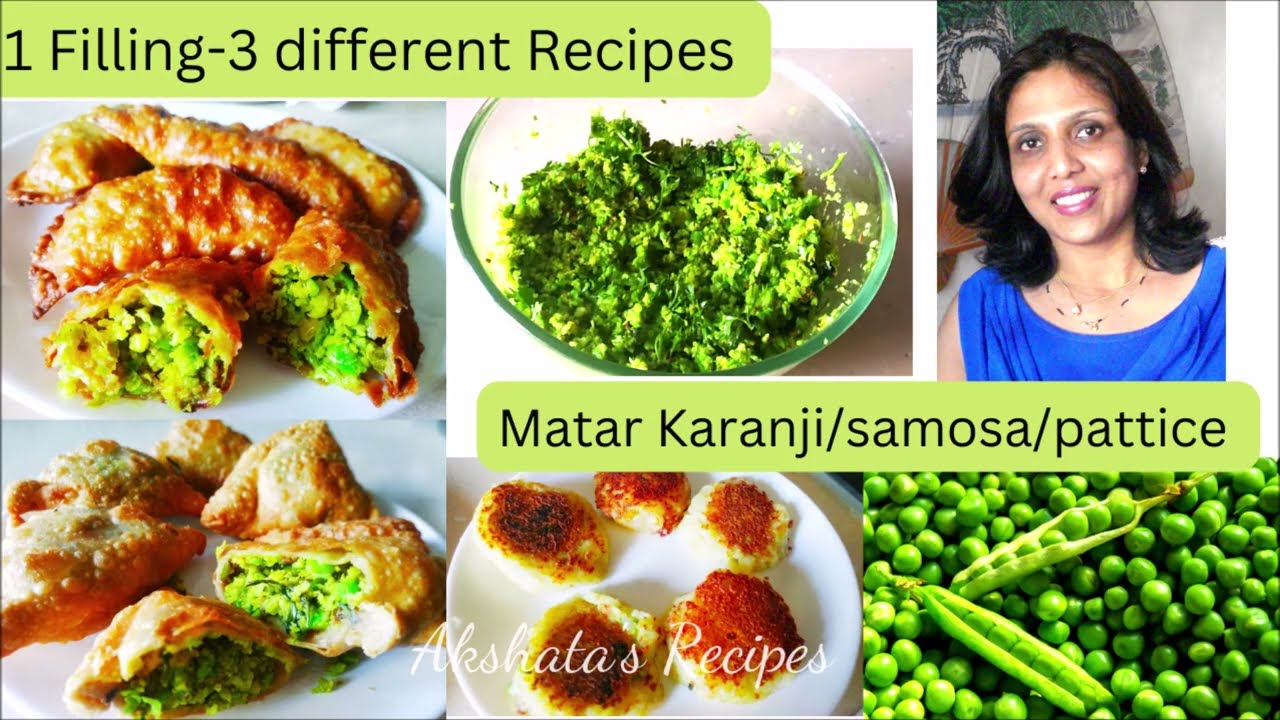 1 Filling,3 recipes,matar/green peas karanji/neuris,samosas and pattice |Winter recipes|Wholewheat