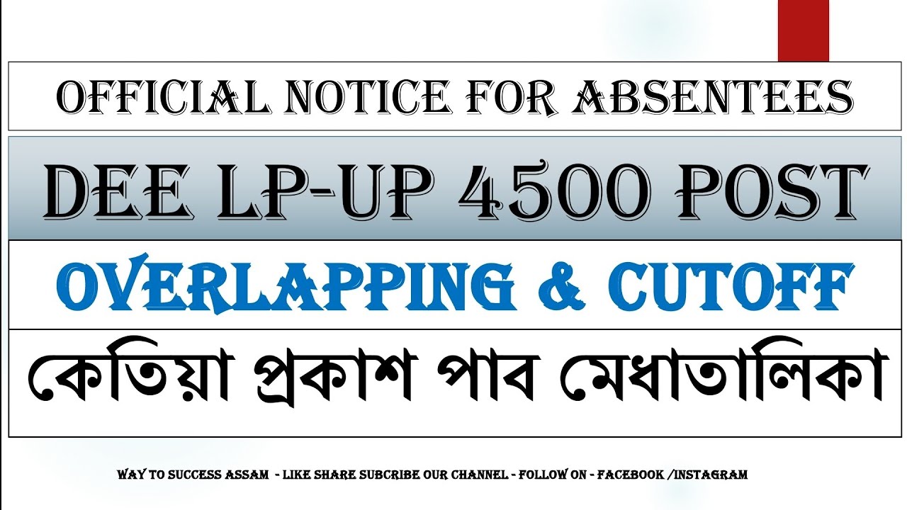 DEE LP-UP 4500 Post Merit list Cutoff Overlapping & Official Notice for absentees 