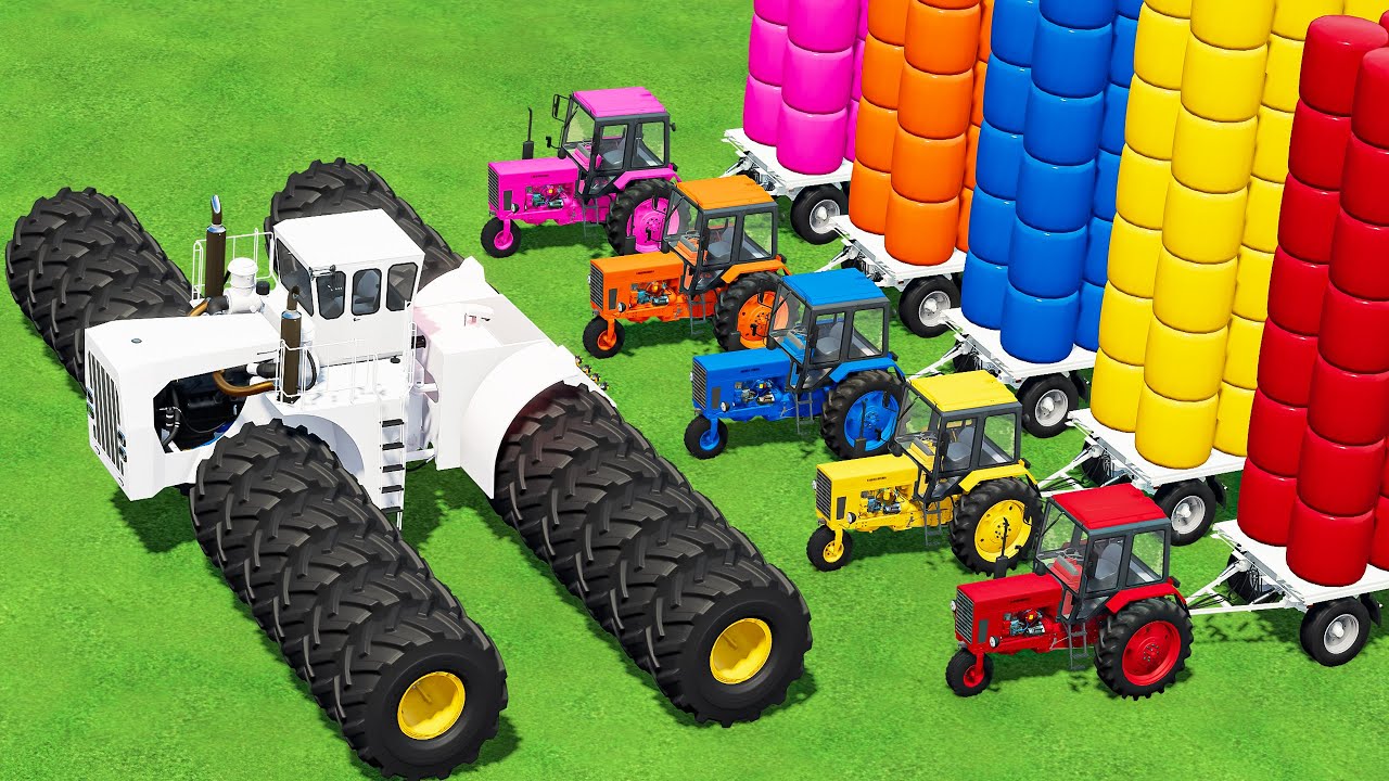 Mini vs GIANT TRACTORS! +24 WHEELS BIG BUG VS 3 WHEELS TRACTOR! 5 IN 1 FAST BALING AND AUTO LOADING!