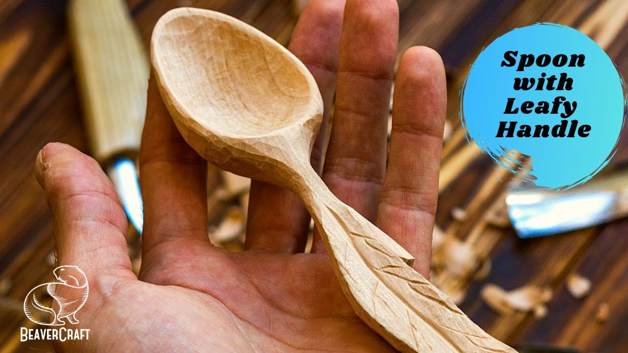 Carving a Spoon with Leafy Handle | carving a spoon out of wood | whittling a spoon