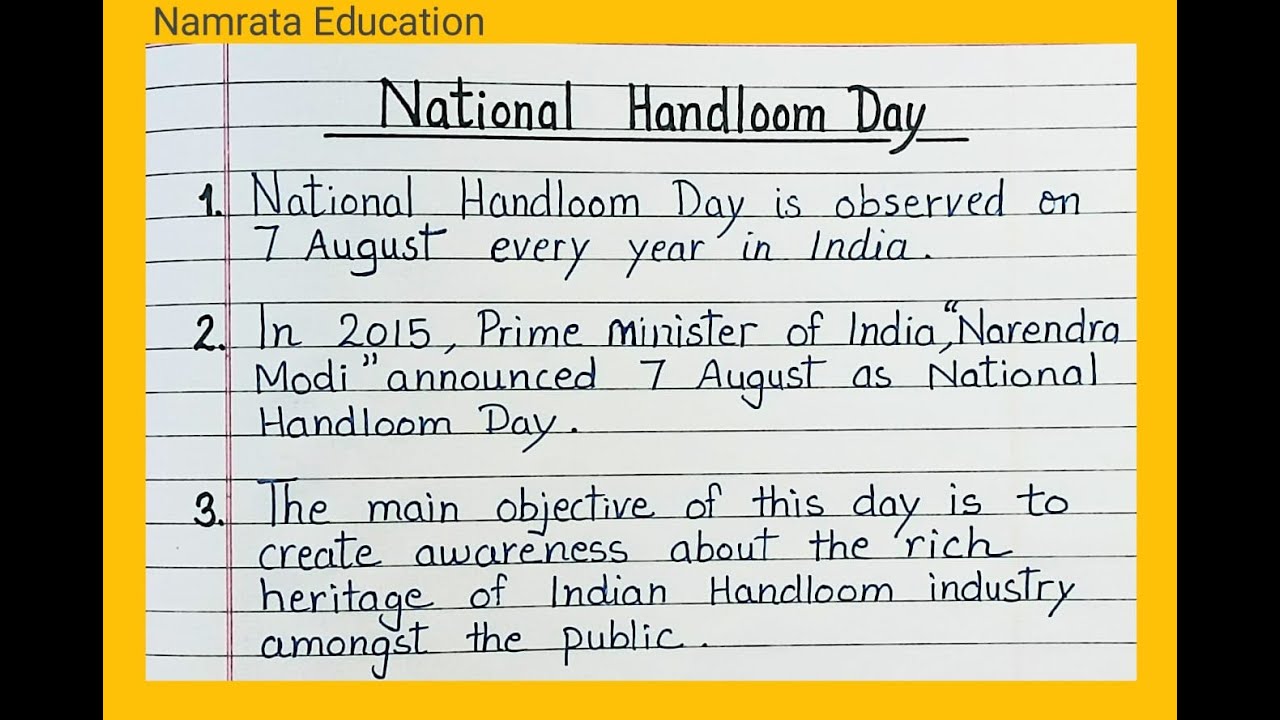 10 lines on National Handloom Day in English/essay writing on National Handloom day