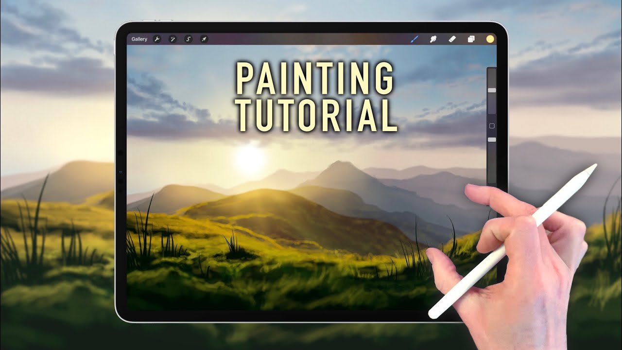 IPAD PAINTING TUTORIAL - Mountain sunrise landscape in Procreate
