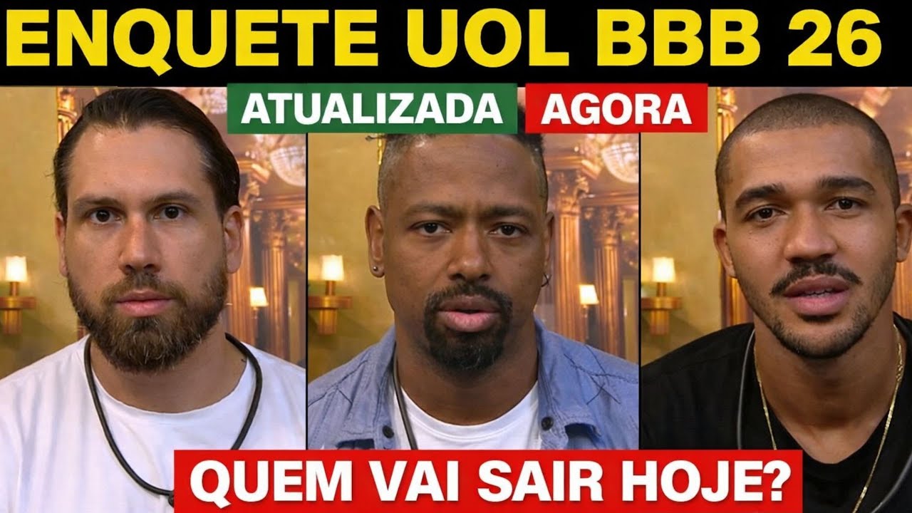 ENQUETE UOL ATUALIZADA REVELA QUEM VAI SER ELIMINADO DO BBB 26 HOJE ENTRE BR&Iacute;GIDO, LEANDRO E MATHEUS