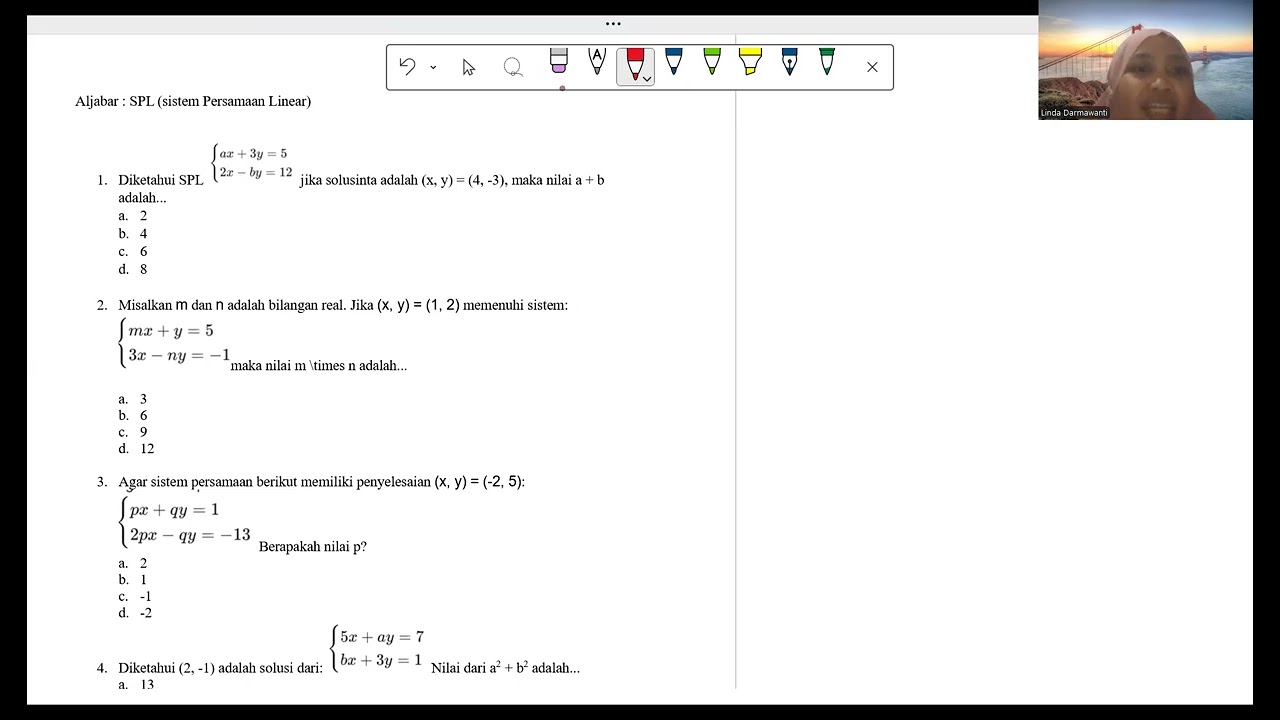 Pembahasan Soal TKA Elemen Aljabar - SPL (sistem persamaan linear)