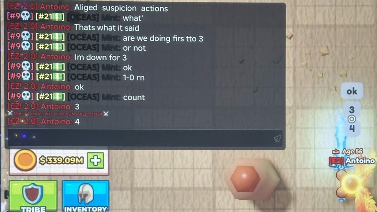 Mint and i 1v1ved😯😯😯 (i got destroyed) (roblox tribe survival)