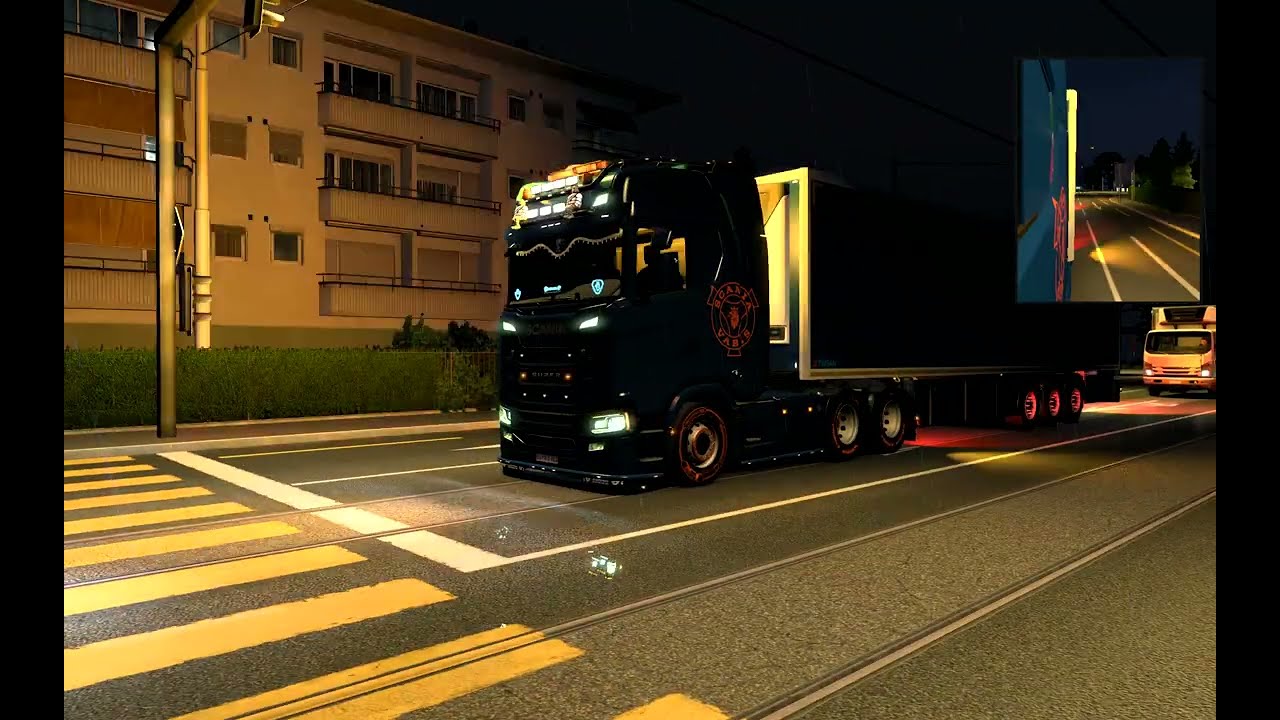 Scania V8 high-speed Alpine route from late at night to sunrise