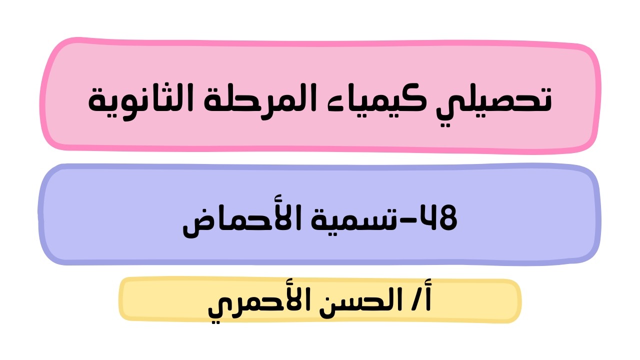 التفاعلات الكيميائية/التفاعلات والمعادلات/تسمية الأحماض/كيمياء1/تحصيلي/الحسن الأحمري
