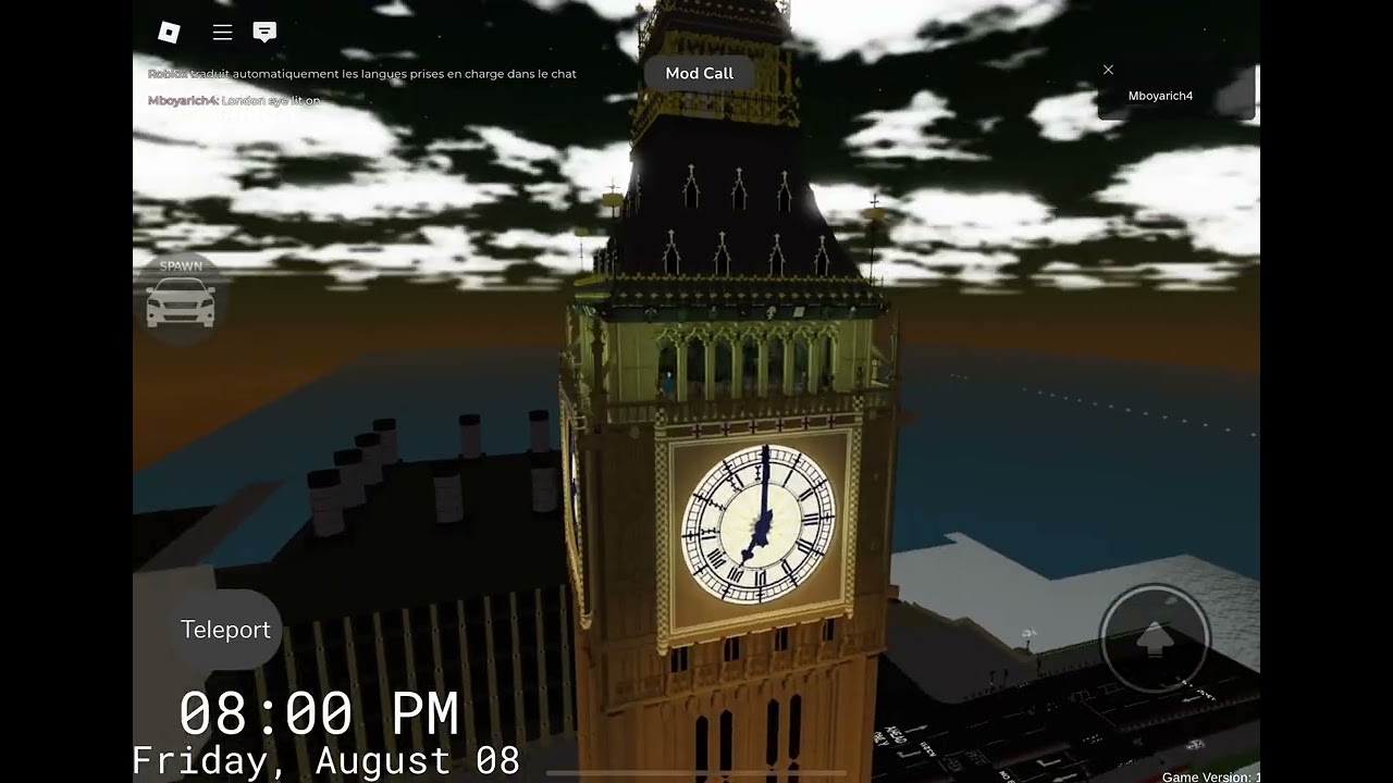 Big Ben chimes 7pm roblox and London eye lit up Green