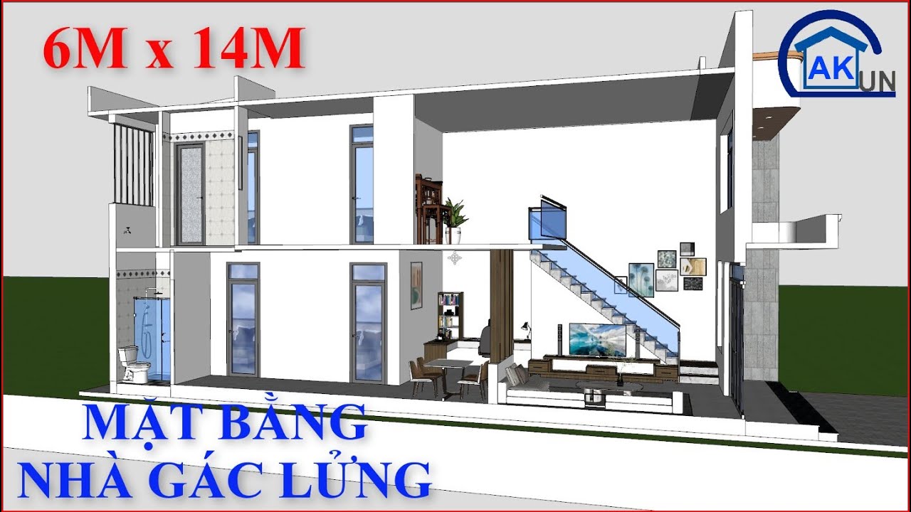 Mặt Bằng Nhà Gác Lửng HIỆN ĐẠI Ngang 6m | Nhà Đẹp Dakcun Dk383
