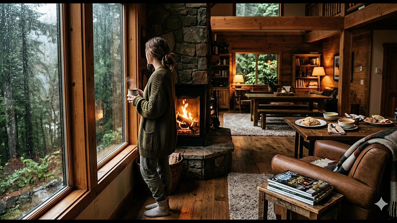 Lluvia Relajante en Cabaña con Chimenea 🔥 Sonido de Lluvia para Dormir y Relajarse