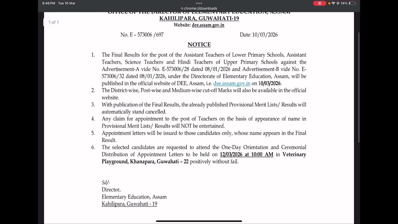 Order Published||Final Merit List||Job|| TET Exam|| Assam government Exam||4500 Posts||LP and UP