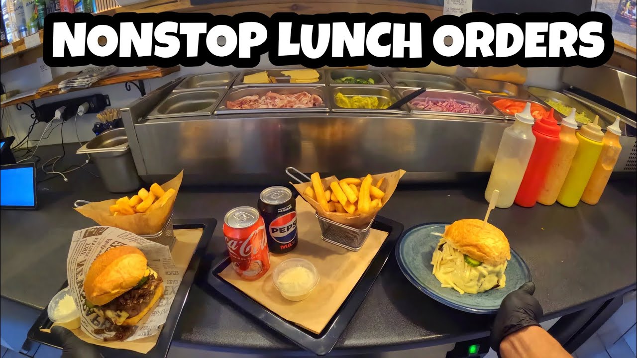 POV: NONSTOP LUNCH RUSH 🍔🔥 Solo Grill & Fries Station | Fast Food Service Line Cooking🧑&zwj;🍳 
