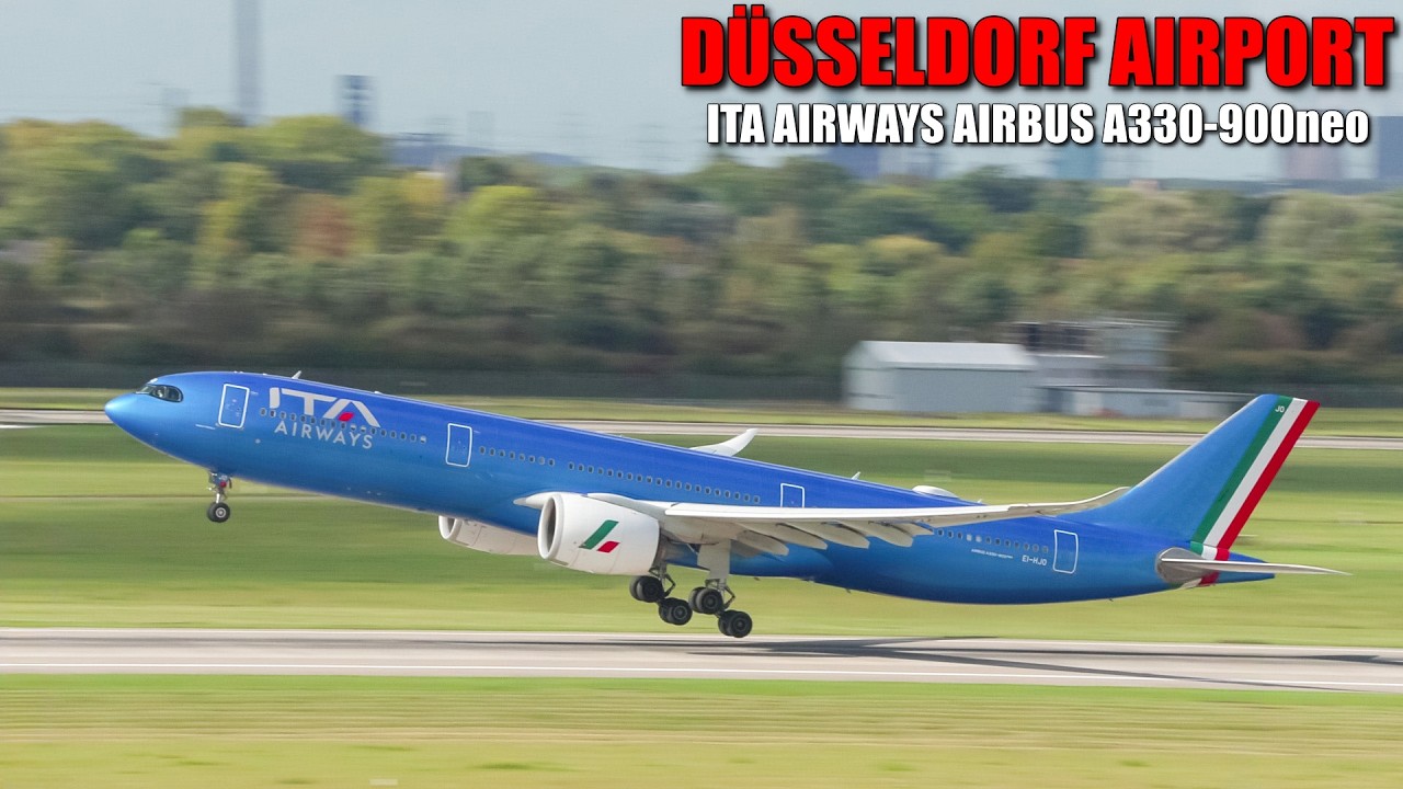 - ITA Airways Airbus A330-900neo (EI-HJO) landing & takeoff at Düsseldorf Airport -