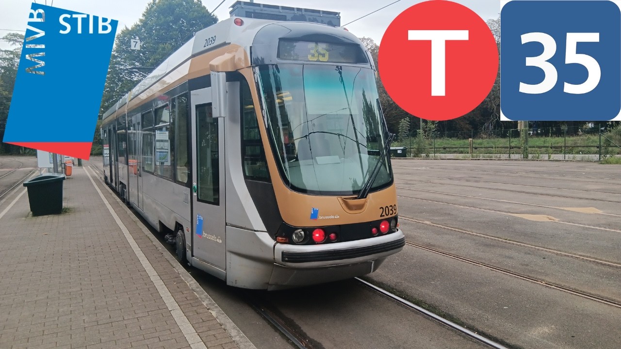 (Tramway Stib) Trajet complet ligne 35 Bienfaiteurs à Esplanade Tram T2000 n°2039.