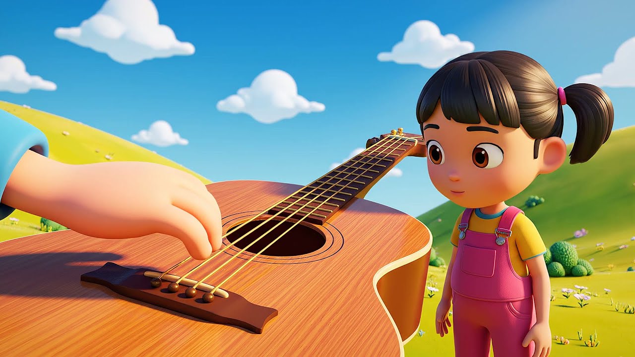 Quatro Guitarras de Brinquedo Pequenas Tocam Música | Canções Infantis e Rimas para Crianças