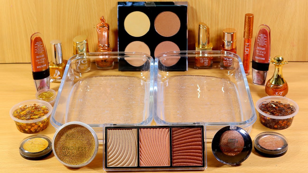 Gold vs Bronze | Mixing Makeup Eyeshadow Into Clear Slime - Satisfying Slime Video