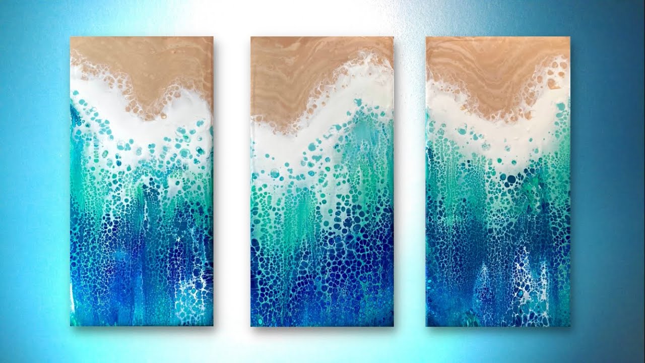 Ocean Pour Painting Triptych