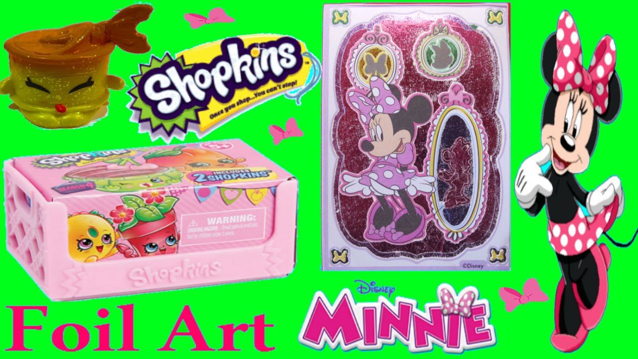 Shopkins Season 4 + Minnie Mause  foil art with glitter. Arte de laminas con brillo