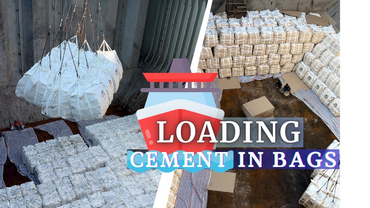 Грузим цемент в мешках судовыми кранами на якоре. Ultramax Bulk Carrier Loading Ops. Cement in Bags.