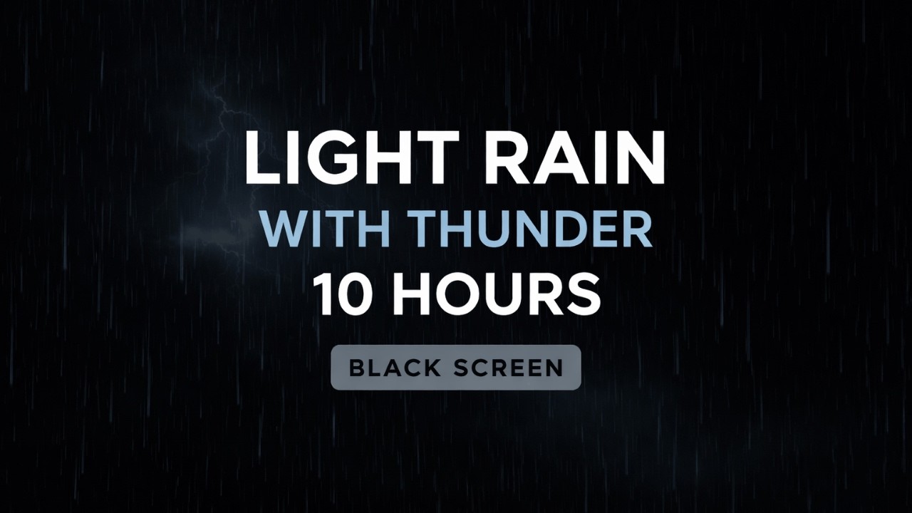 Light Rain with Thunder for Deep Sleep - 10 Hours Black Screen (No Ads)