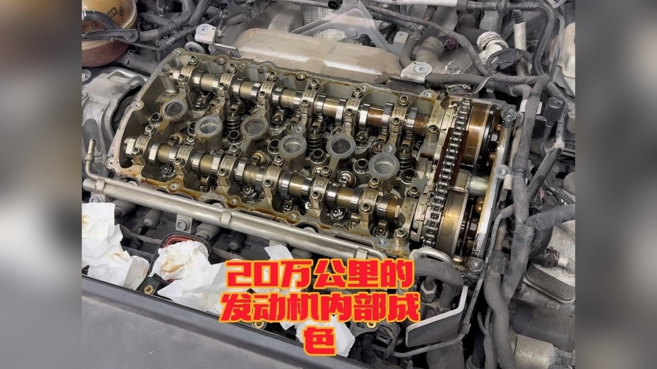 拆解粉丝迈腾B7/EA390大保养维护，20万公里发动机内部光亮如新