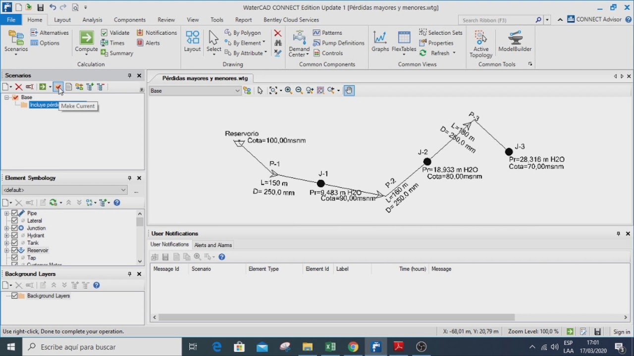 Watercad: Modelamiento incluyendo pérdidas menores o por accesorios