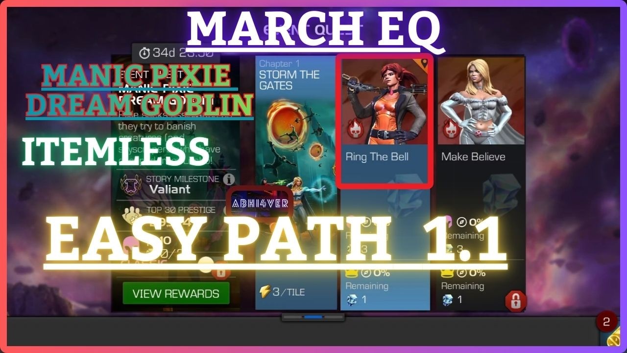 MCOC | EQ 1.1 | Easy Path | March EQ | MANIC PIXIE DREAM GOBLIN | Itemless |