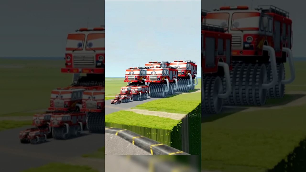 Big & Small Fire Truck Lightning Mcqueen Double Monster Saw Wheels vs Train Thomas | BeamNG.Drive
