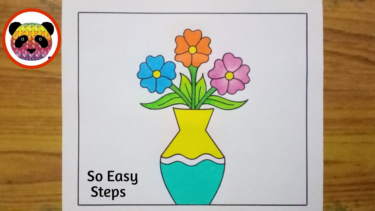 Flower Pot Drawing / How to Draw Flower Pot Step By Step / Flower Vase Drawing / Flower Drawing