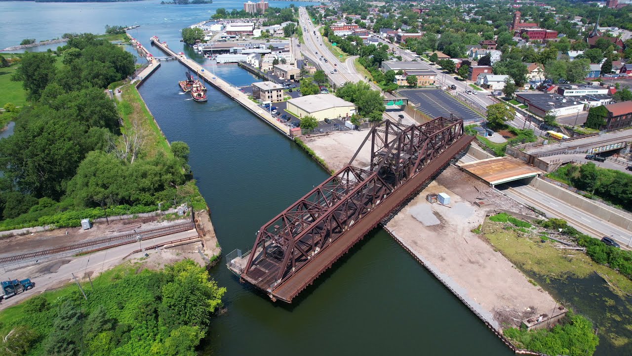 Swing Bridge on Unity Island - Aerial Drone Video - Timelapse